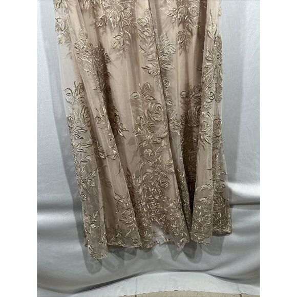 NWT $619 La Femme [ 14 ] Floral Embroidered Mesh A-Line Gown Champagne‎ - Picture 16 of 16